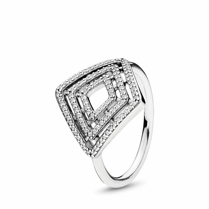 Pandora Geometric Lines Statement Ring - Sterling Silver/Cubic Zirconia - Canada | XE1333FK